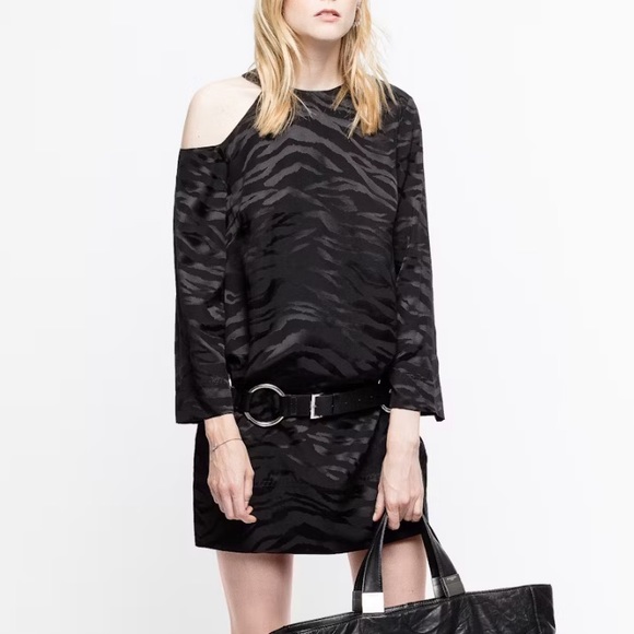 🖤🐅🔥 NWT Zaidg & Voltaire 100% silk black cold shoulder mini dress